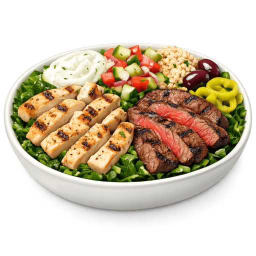Build-Your-Own: SuperGreens + Grilled Chicken + Grilled Steak at CAVA