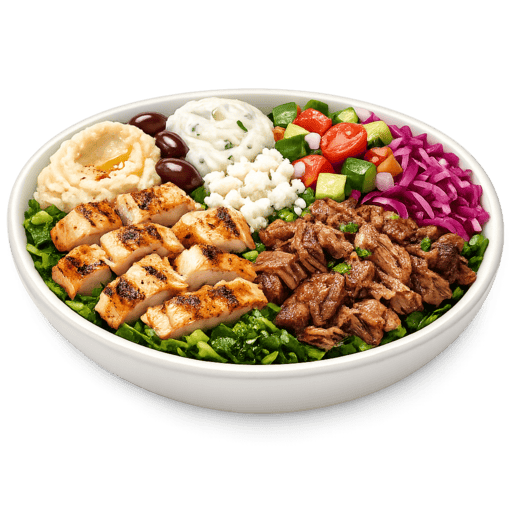 Build-Your-Own: SuperGreens + Grilled Chicken + Braised Lamb at CAVA