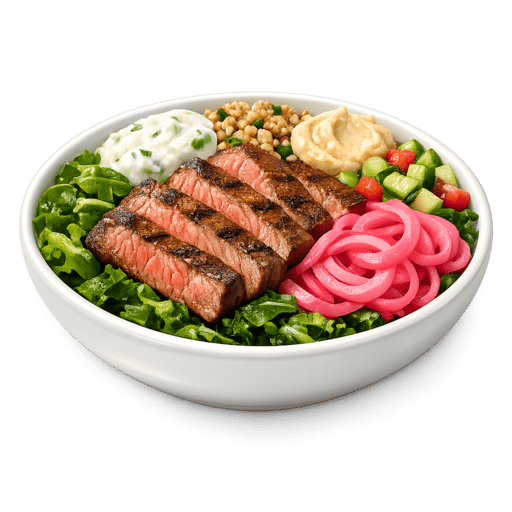Build-Your-Own: Power Greens + Grilled Steak + Pickled Onions at CAVA